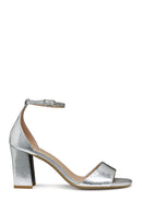 Geox Women Silver New Eraklia 80 Ankle Buckle Thick Heeled Metallic Leather Shoe | Derimod Geox Women Silver New Eraklia 80 Ankle Buckle Thick Heeled Metallic Leather Shoe | Derimod