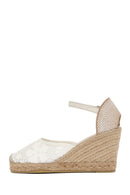 Women's Cream Ankle Strap Patterned Wedge Heel Espadrilles | Derimod Women's Cream Ankle Strap Patterned Wedge Heel Espadrilles | Derimod