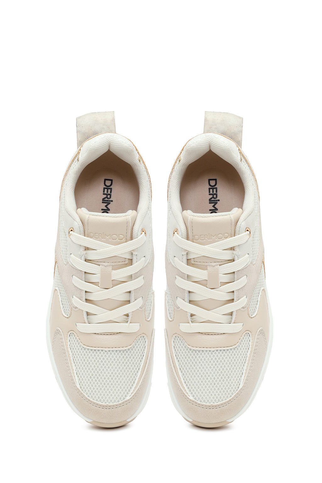 Kadın Bej Bağcıklı Dolgu Topuklu Sneaker