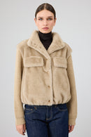 Cortina Women's Beige Short Teddy Coat | Derimod Cortina Women's Beige Short Teddy Coat | Derimod