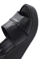 Women's Black Ankle Strap Wedge Heel Leather Sandals | Derimod Women's Black Ankle Strap Wedge Heel Leather Sandals | Derimod