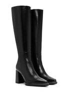 Woman Black Zip Closure Chunky Heeled Leather Boots | Derimod Woman Black Zip Closure Chunky Heeled Leather Boots | Derimod