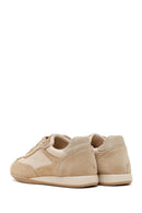 Woman Beige Lace-up Suede Leather Sneaker | Derimod Woman Beige Lace-up Suede Leather Sneaker | Derimod