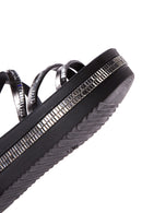 Women's Black Stone Thick Soled Flat Sandals | Derimod Women's Black Stone Thick Soled Flat Sandals | Derimod