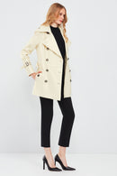 Barbara Women's Beige Double Breasted Collar Regular Leather Trench Coat | Derimod Barbara Women's Beige Double Breasted Collar Regular Leather Trench Coat | Derimod