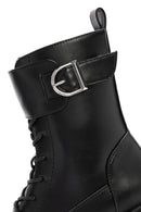 Women's Black Zipper Lace-Up Combat Boots | Derimod Women's Black Zipper Lace-Up Combat Boots | Derimod