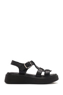 Women's Black Buckled Thick Soled Leather Comfort Sandals | Derimod Women's Black Buckled Thick Soled Leather Comfort Sandals | Derimod