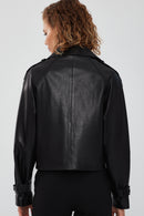 Tracy Women's Black Oversize Short Leather Coat | Derimod Tracy Women's Black Oversize Short Leather Coat | Derimod