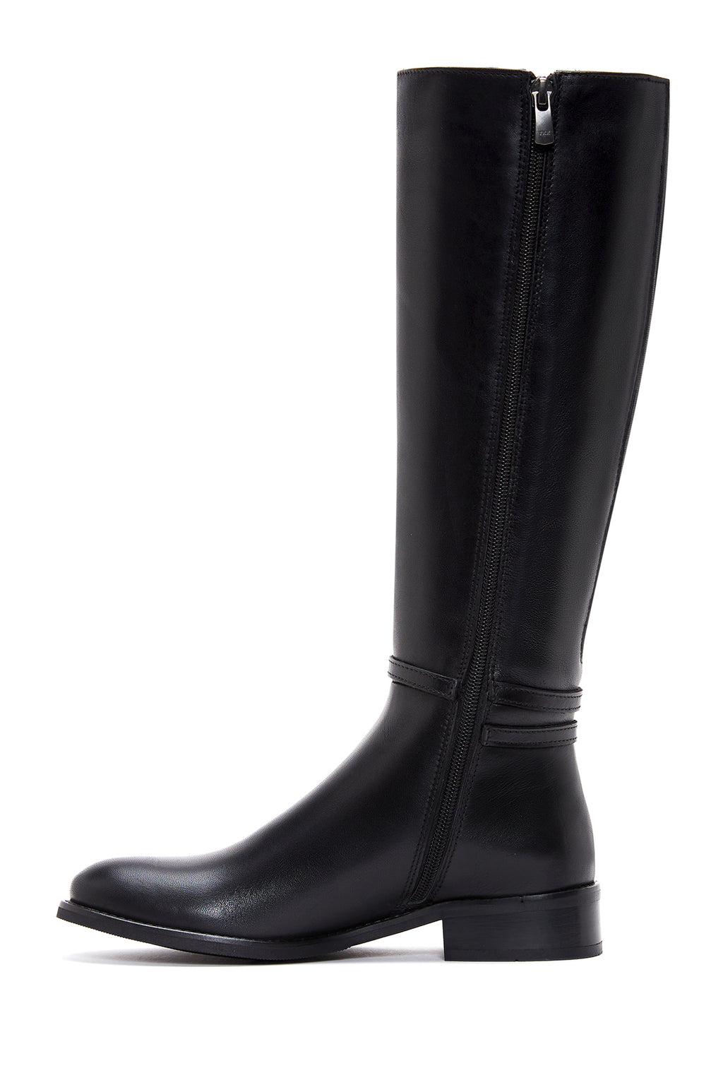 Kadın Siyah Tokalı Fermuarlı Deri Çizme