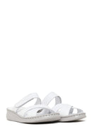 Woman White Wedge-Heel Leather Slipper | Derimod Woman White Wedge-Heel Leather Slipper | Derimod