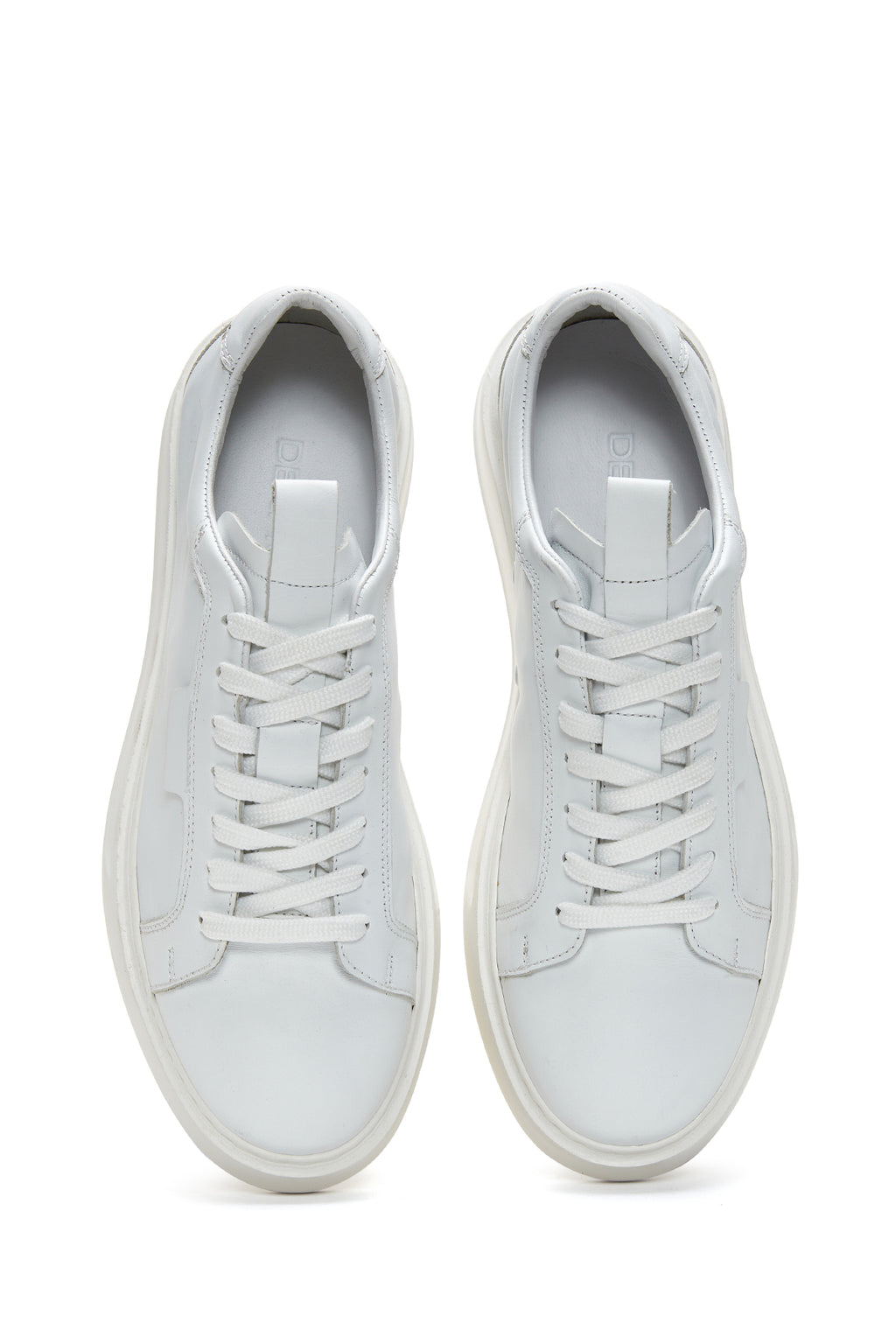 Erkek Beyaz Bağcıklı Kalın Tabanlı Deri Sneaker