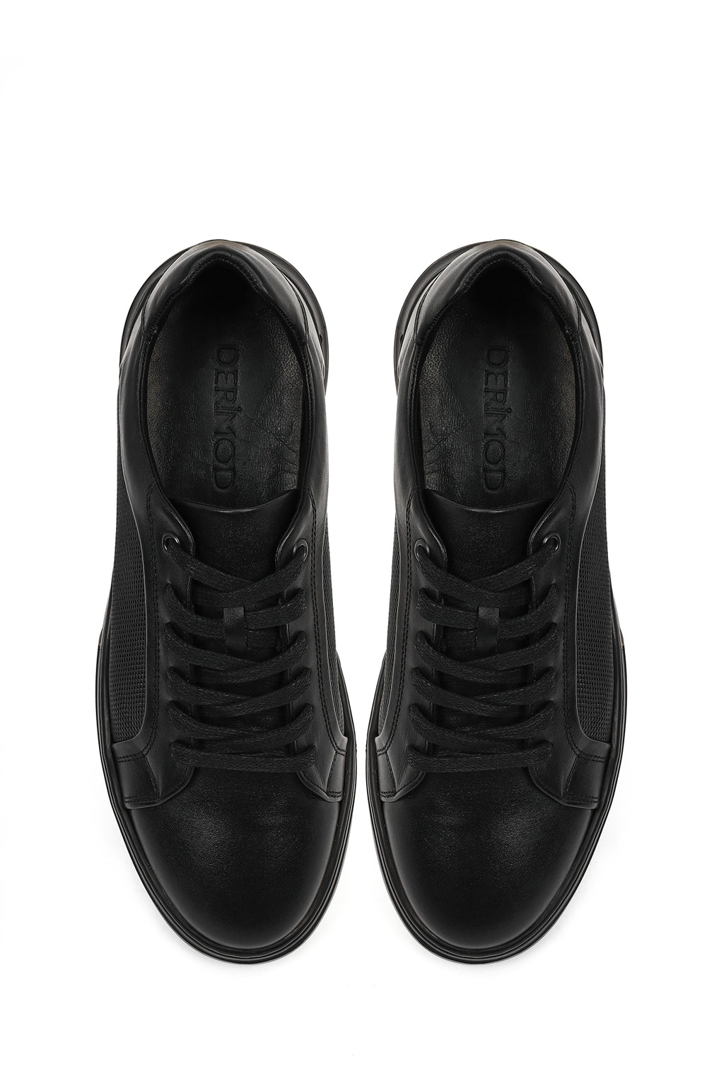 Erkek Siyah Bağcıklı Deri Sneaker