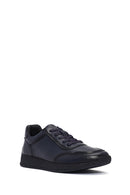 Men's Navy Blue Lace-Up Leather Sneaker | Derimod Men's Navy Blue Lace-Up Leather Sneaker | Derimod