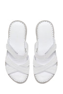 Woman White Wedge-Heel Leather Slipper | Derimod Woman White Wedge-Heel Leather Slipper | Derimod