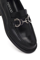 Women's Black Buckled Leather Masculine Loafer | Derimod Women's Black Buckled Leather Masculine Loafer | Derimod