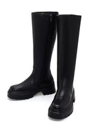 Women's Black Leather Thick Soled Zippered Boots | Derimod Women's Black Leather Thick Soled Zippered Boots | Derimod