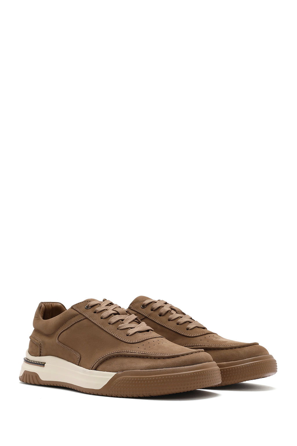 Erkek Bej Bağcıklı Nubuk Deri Sneaker