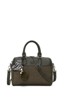 Woman Khaki Long Strap Printed Charm-Detail Shoulder Bag | Derimod Woman Khaki Long Strap Printed Charm-Detail Shoulder Bag | Derimod