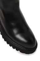 Woman Black Zip Closure Patterned Thick-Soled Leather Boots | Derimod Woman Black Zip Closure Patterned Thick-Soled Leather Boots | Derimod