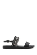 Women's Black Back Tie Stone Sandals | Derimod Women's Black Back Tie Stone Sandals | Derimod