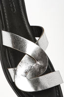 Women's Grey Metallic Leather Slippers | Derimod Women's Grey Metallic Leather Slippers | Derimod