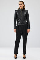 Prima Women's Black Short Leather Jacket | Derimod Prima Women's Black Short Leather Jacket | Derimod