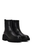Woman Black Zip Closure Patterned Thick-Soled Leather Boots | Derimod Woman Black Zip Closure Patterned Thick-Soled Leather Boots | Derimod