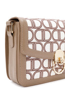 Women's Beige Long Strap Fabric Monogram Patterned Crossbody Bag | Derimod Women's Beige Long Strap Fabric Monogram Patterned Crossbody Bag | Derimod