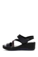Women's Black Leather Wedge Heel Comfort Sandals | Derimod Women's Black Leather Wedge Heel Comfort Sandals | Derimod