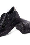 Kadın Siyah Bağcıklı Kalın Tabanlı Deri Sneaker | Derimod Kadın Siyah Bağcıklı Kalın Tabanlı Deri Sneaker | Derimod