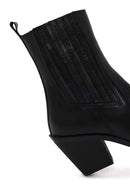 Woman Black Chunky-Heel Leather Cowboy Boots | Derimod Woman Black Chunky-Heel Leather Cowboy Boots | Derimod