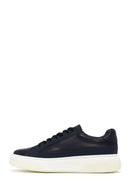 Erkek Lacivert Bağcıklı Kalın Tabanlı Deri Sneaker | Derimod Erkek Lacivert Bağcıklı Kalın Tabanlı Deri Sneaker | Derimod