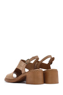 Women's Camel Ankle Strap Thick Heel Leather Sandals | Derimod Women's Camel Ankle Strap Thick Heel Leather Sandals | Derimod