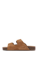 Women's Tan Double Buckle Suede Leather Slippers | Derimod Women's Tan Double Buckle Suede Leather Slippers | Derimod