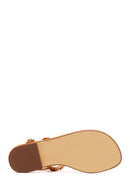 Woman Tan Ankle-Buckle Toe-Post Embellished Sandal | Derimod Woman Tan Ankle-Buckle Toe-Post Embellished Sandal | Derimod
