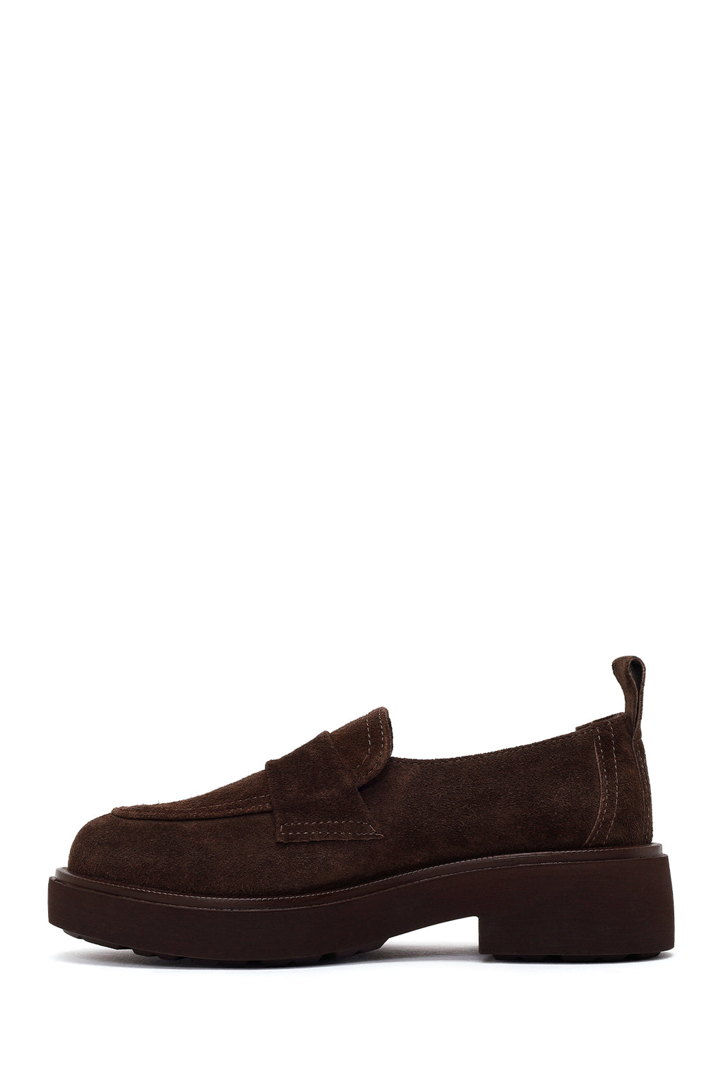 Kadın Koyu Vizon Süet Deri Maskülen Loafer