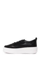 Woman Black Lace-Up Thick-Soled Leather Sneaker | Derimod Woman Black Lace-Up Thick-Soled Leather Sneaker | Derimod