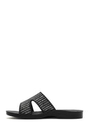 Women's Black Straw Slippers | Derimod Women's Black Straw Slippers | Derimod