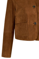 Trix Woman Brown Oversize Suede Leather Jacket | Derimod Trix Woman Brown Oversize Suede Leather Jacket | Derimod