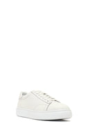 Men's White Lace-Up Thick-Soled Leather Sneaker | Derimod Men's White Lace-Up Thick-Soled Leather Sneaker | Derimod