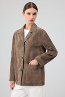 Gloria Women's Mink Oversize Suede Leather Jacket | Derimod Gloria Women's Mink Oversize Suede Leather Jacket | Derimod