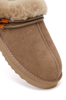 Woman Mink Stone-Embellished Suede Teddy Slipper | Derimod Woman Mink Stone-Embellished Suede Teddy Slipper | Derimod