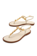 Women's White Ankle Buckle Flip-Flop Leather Sandals | Derimod Women's White Ankle Buckle Flip-Flop Leather Sandals | Derimod