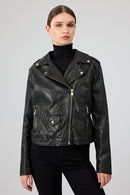Blondy Women's Black Double Breasted Leather Jacket | Derimod Blondy Women's Black Double Breasted Leather Jacket | Derimod
