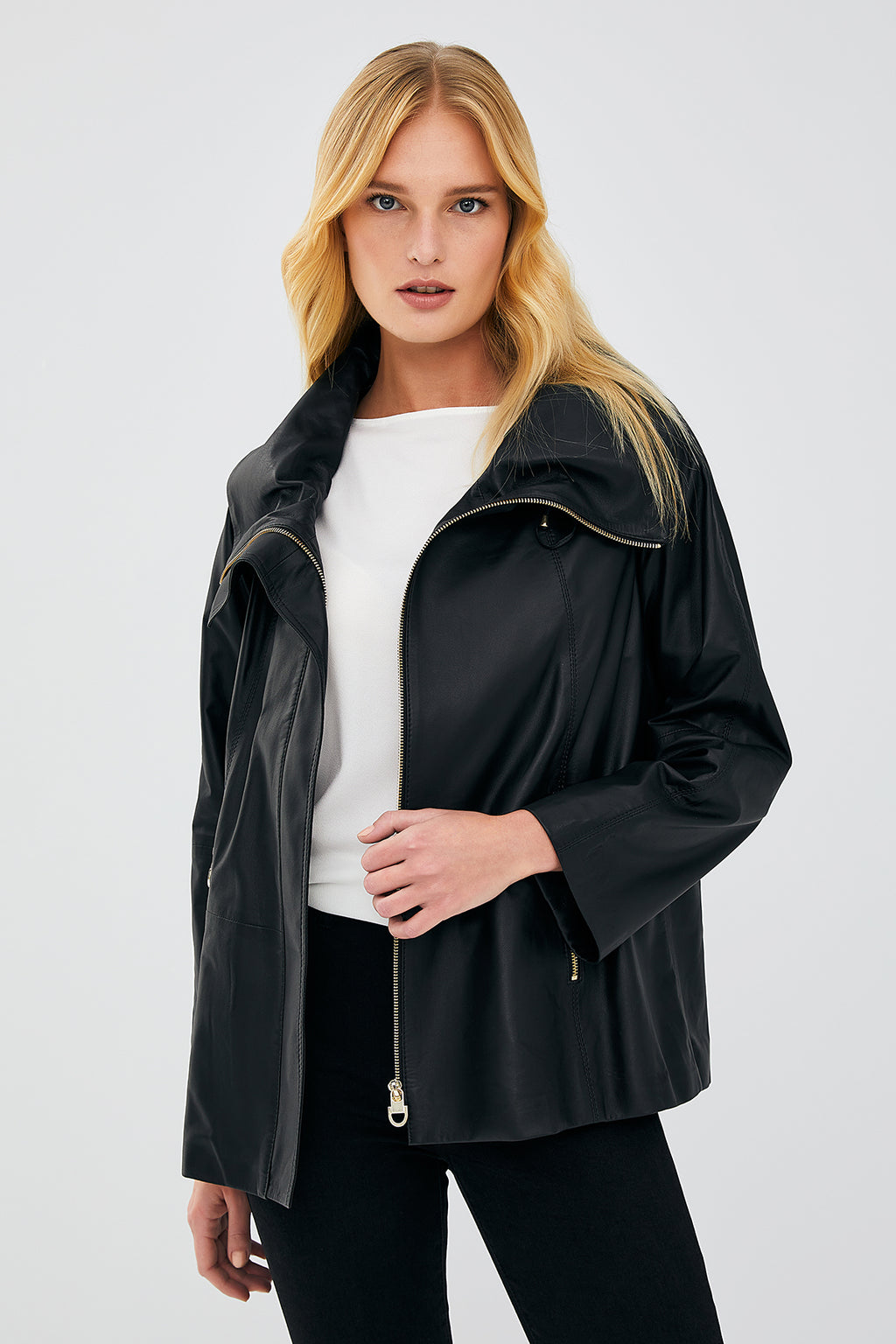 Felicita Kadın Siyah Oversize Deri Ceket