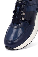 Erkek Lacivert Bağcıklı Kalın Tabanlı Deri Casual Sneaker | Derimod Erkek Lacivert Bağcıklı Kalın Tabanlı Deri Casual Sneaker | Derimod