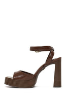 Woman Brown Platform Chunky High-Heeled Sandals | Derimod Woman Brown Platform Chunky High-Heeled Sandals | Derimod