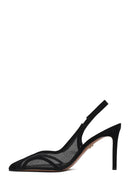 Woman Black High Thin Heeled Backless Suede Shoes | Derimod Woman Black High Thin Heeled Backless Suede Shoes | Derimod
