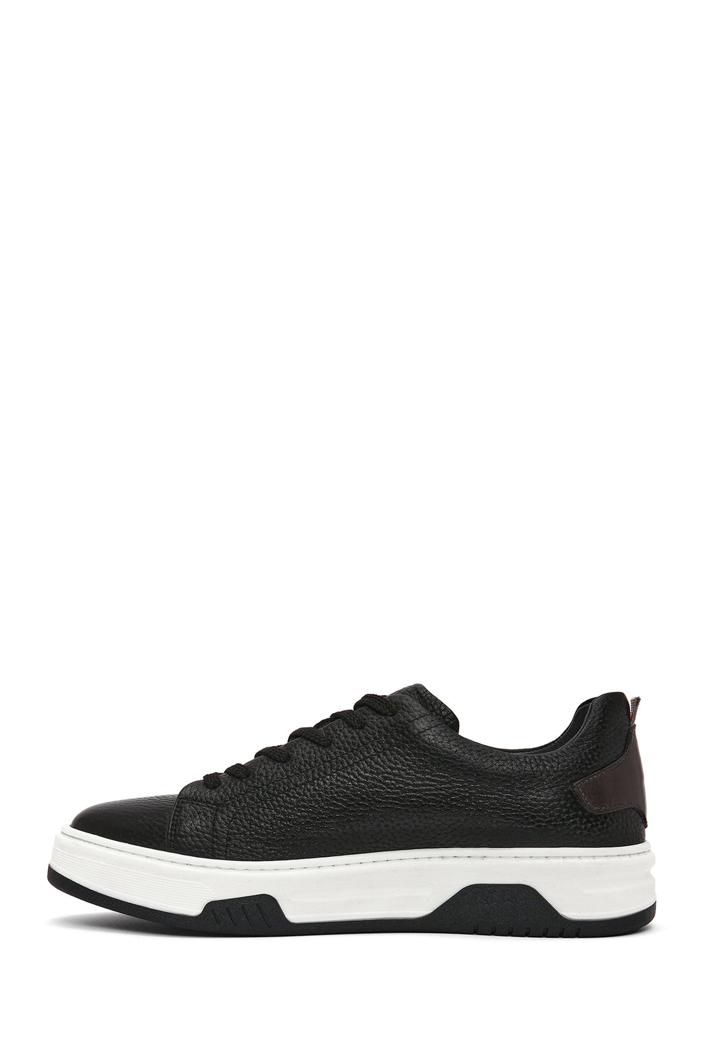 Erkek Siyah Bağcıklı Kalın Tabanlı Deri Sneaker