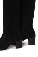 Woman Black Thick-Heeled Suede Boots | Derimod Woman Black Thick-Heeled Suede Boots | Derimod